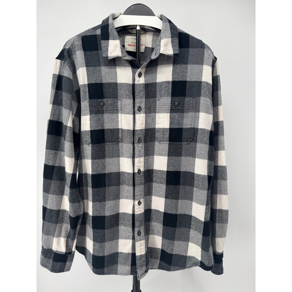 Urban Pipeline Mens Ultimate Flannel Shirt Large Black White Buffalo Plaid L